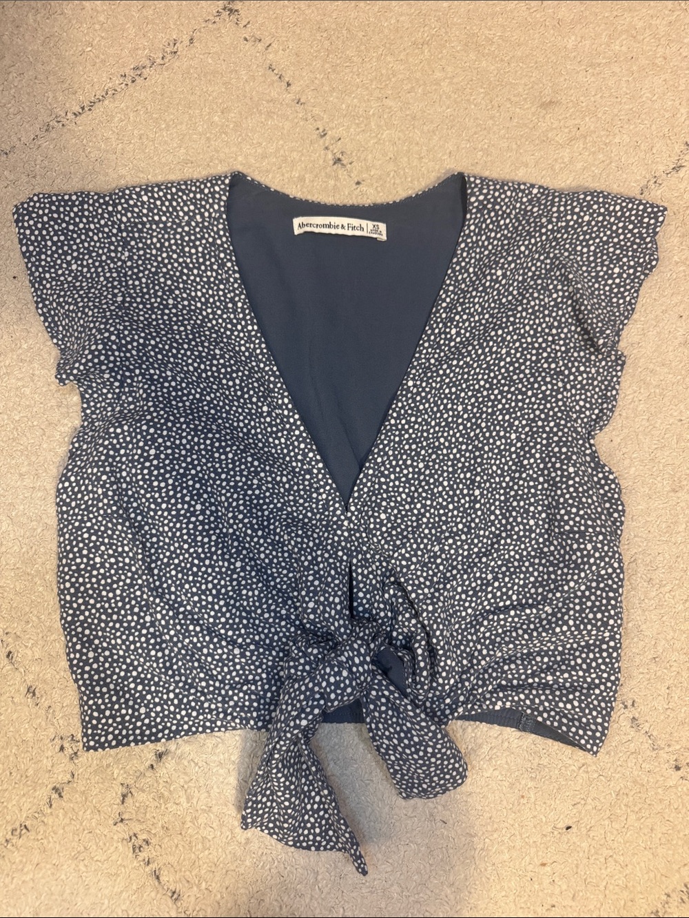 Abercrombie & Fitch Navy White Dot Tie-Front Crop Top